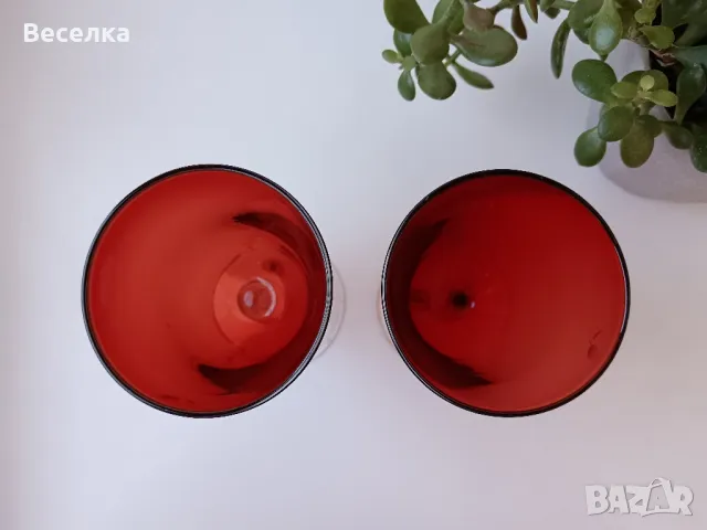 2 бр червени чаши, ръчна изработка, духано стъкло , снимка 6 - Антикварни и старинни предмети - 49890439
