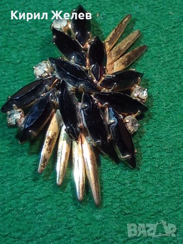 СТАРА ПОЗЛАТЕНА ВИНТИДЖ БРОНЗОВА АРТ НУВО СТИЛ РЕТРО БРОШКА с КРИСТАЛИ 71717, снимка 3 - Антикварни и старинни предмети - 35996988