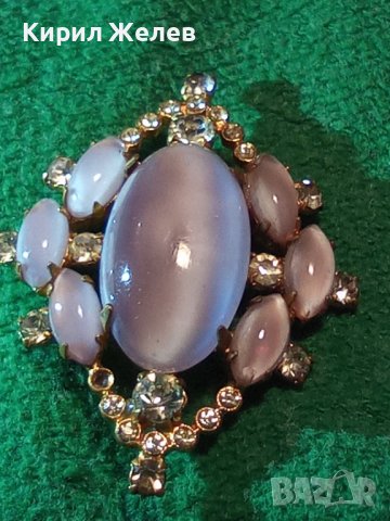СКЪПОЦЕННА СТАРИННА БРОШКА с БОХЕМСКИ КРИСТАЛ и БЛАГОРОДНИ КАМЪНИ КОТЕШКО ОКО ЕФЕКТ и ПОЗЛАТА 14949, снимка 4 - Антикварни и старинни предмети - 30701248