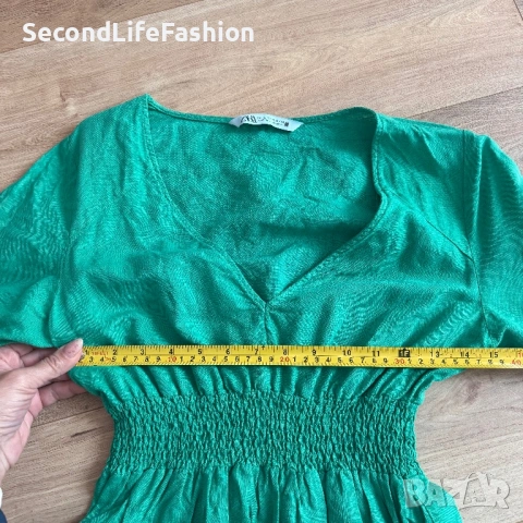 Рокля Zara лен памук зелена размер XS, снимка 4 - Рокли - 54155008