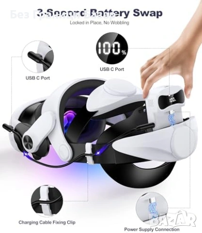 Нова Комфортна VR каишка за Meta Quest 2 Quest 3 3S 7500mAh допълнителна батерия за игри геймъри, снимка 7 - Аксесоари - 54089909
