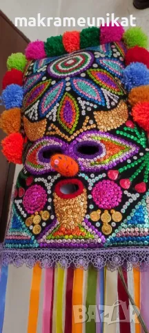 Кукерска маска, капашон, гугла, Новодел, Сурва, Кукерландия, маскарад, фестивал, събор, декорация , снимка 14 - Декорация за дома - 44190652