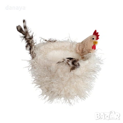6516 Пухен великденски панер Кокошка, 13 см, снимка 2 - Декорация за дома - 53913574