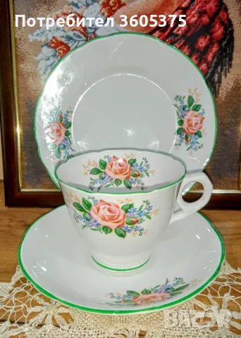 Два тройни сета за чай- английски костен порцелан , снимка 1