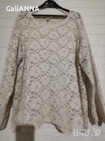 ЕЛЕГАНТНА БЛУЗА ЦВЯТ СЛОНОВА КОСТ 2XL-3XL, снимка 2 - Туники - 42860391