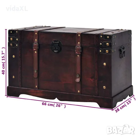 vidaXL Винтидж сандък за съкровища, дърво, 66x38x40 см, снимка 9 - Скринове - 56146380