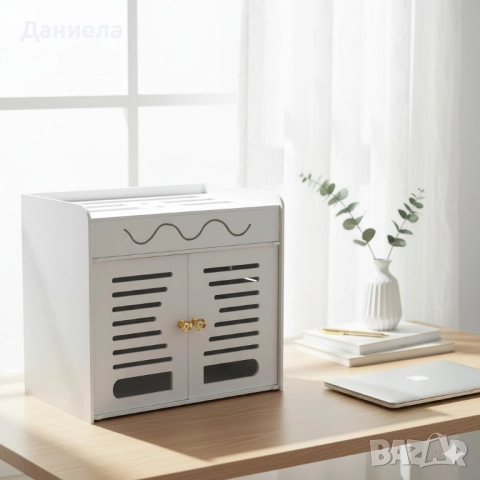 Органайзер шкаф за Wi-Fi рутер и кабели – 3 нива, бял дизайн, снимка 5 - Шкафове - 51932707