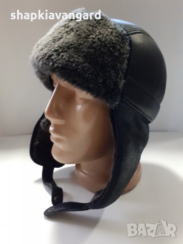 Телешка кожена шапка ушанка-калпак мъжки модел лукс-51