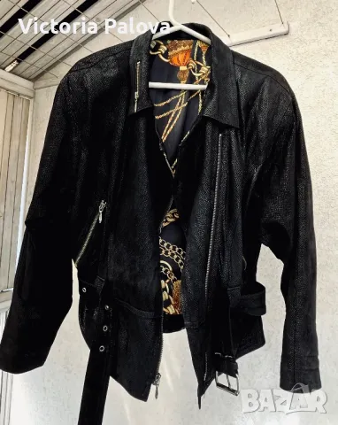 Прекрасно скъпо кожено яке тип байкърско с диагонален цип, снимка 10 - Якета - 47670261