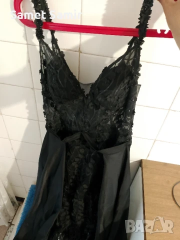 Дълга черна рокля за сватба дантела от вътре вала отзад нова, снимка 2 - Рокли - 50792219