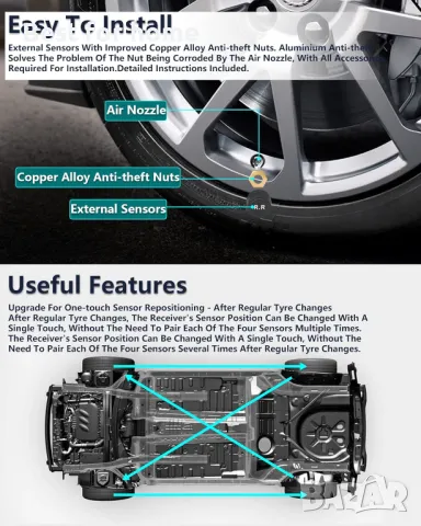 Система за следене на налягането в гумите Vtopek H10-EU5, снимка 9 - Аксесоари и консумативи - 48371751