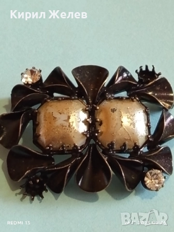 ВИНТИДЖ БРОШКА в ЦВЯТ ОРЪЖЕЕН МЕТАЛ със СИМУЛИРАНИ ПЕРЛИ и КРИСТАЛИ 52203, снимка 7 - Други - 52545069