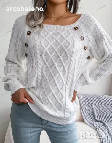 Дамски пуловер с усукващо се копче и квадратно деколте, 3цвята , снимка 4 - Блузи с дълъг ръкав и пуловери - 48641440