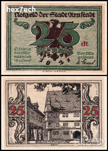 ❤️ ⭐ Германия Arnstadt 1921 25 пфенинга UNC нова ⭐ ❤️