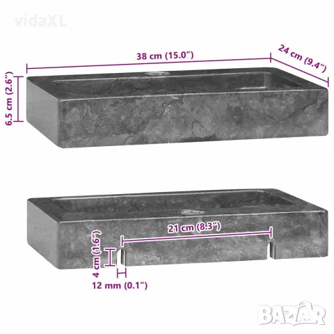 vidaXL Стенна мивка сива 38x24x6,5 см мрамор, снимка 6 - Мивки - 56146140