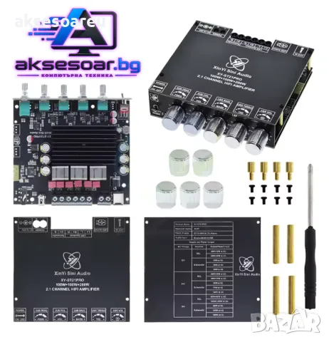 Цифров усилвател клас D с Bluetooth TPA3221 ST21PRO захранване DC 12–30V 2.1 канала 100W x 2 + 200 W, снимка 5 - Ресийвъри, усилватели, смесителни пултове - 56103353