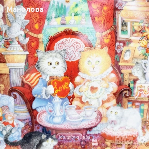 Колекционерска порцеланова чиния Wconker Wuv от серията Holiday Cat Plate на Franklin Mint., снимка 2 - Други ценни предмети - 52058889