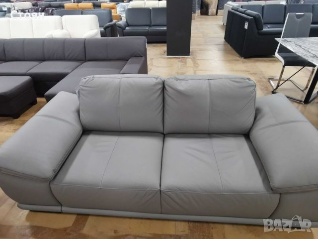 Сив кожен диван голяма двойка Calypso, снимка 4 - Дивани и мека мебел - 39945229