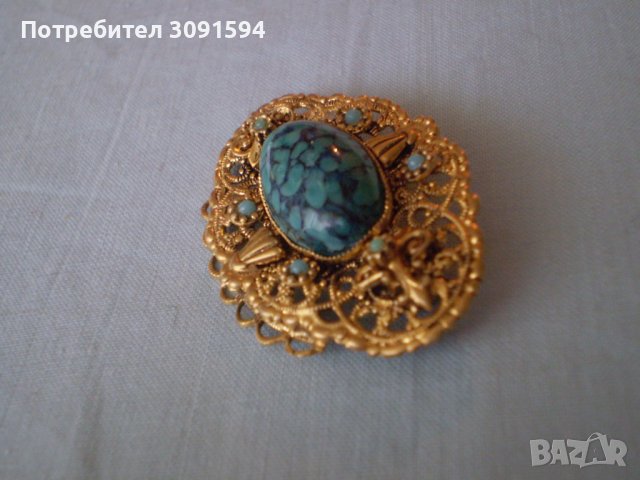 Винтидж  брошка филигран жълт метал, снимка 4 - Други ценни предмети - 39290423