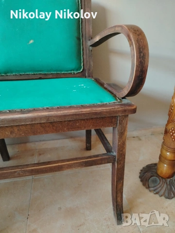 дървено ретро канапе с кожена дамаска, снимка 12 - Антикварни и старинни предмети - 54016672