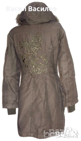 Cool Cat дамско зимно палто милитъри зелено с качулка бродерия 100% памук, снимка 2 - Палта, манта - 51932394