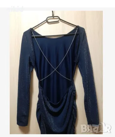 Дамска Черна елегантна рокля по тялото с гол гръб дълги ръкави брокат, снимка 6 - Рокли - 48090572