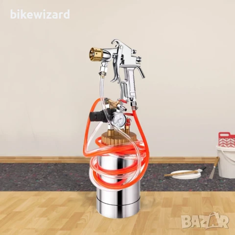 YJINGRUI 2L резервоар за боя под налягане с пистолет за пръскане и маркуч  6 отвора дюза 1,8 мм, снимка 1