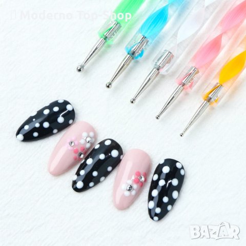 Комплект от 5 бр двустранни инструменти за точки с различни размери/маникюр, снимка 9 - Продукти за маникюр - 34171591
