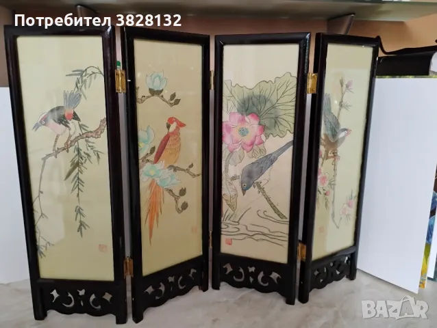 Винтидж китайски мини параван, снимка 8 - Антикварни и старинни предмети - 50225256