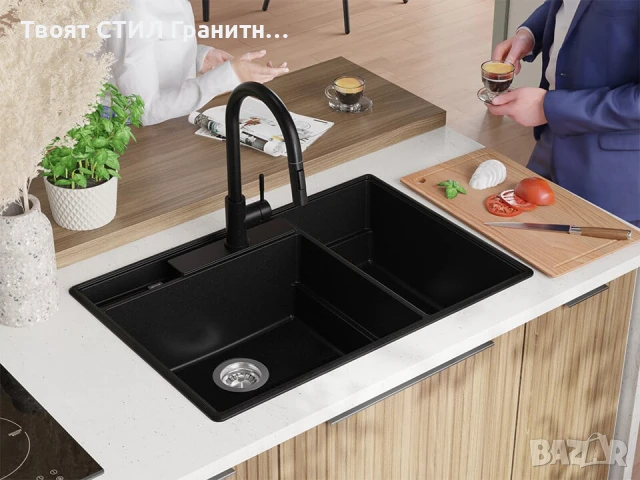 Графит кухненска гранитна мивка Париж 80 Work&Store 780 x 530 мм, снимка 2 - Мивки - 51286477