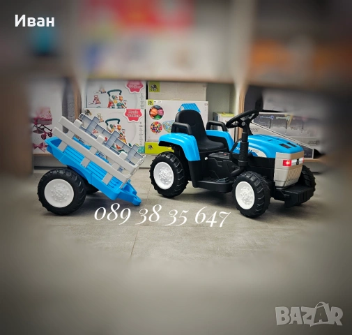 ТОП ЦЕНА!НОВО!Акумулаторен трактор с ремарке Dallas BLUE с 12V батерия