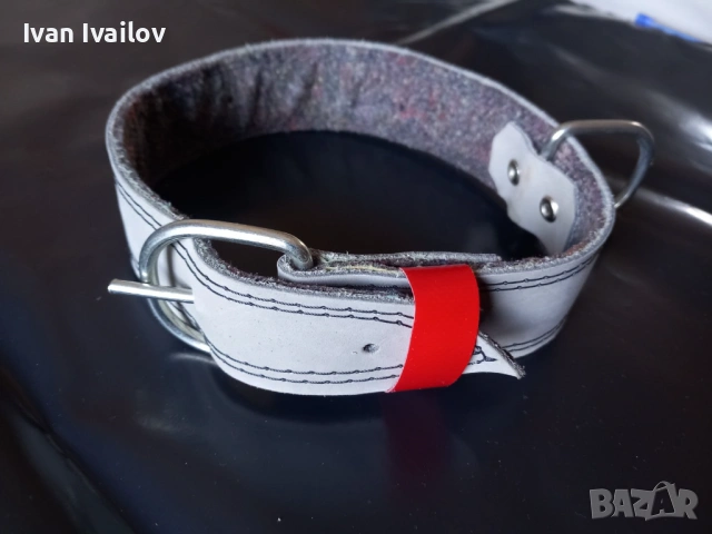 Меко подплатен нашийник от естествена кожа (55 см) – Светлосиво / 4 см 