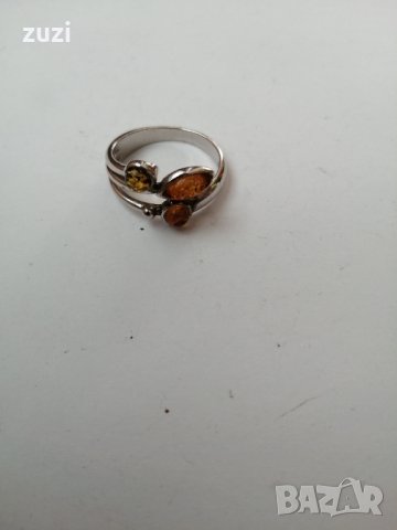 Елегантен сребърен пръстен с кехлибар, сребро проба 925. , снимка 5 - Пръстени - 38341914