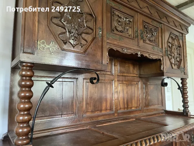 Шкаф  бюфет старинен, антикварен, дъбов, Дърворезба , снимка 6 - Бюфети - 38801036