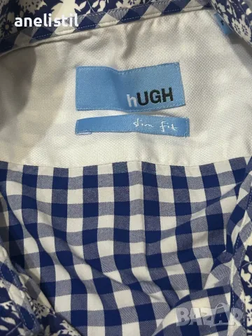 Мъжка риза HUGH – Slim Fit, размер L, синьо-бяло каре, снимка 2 - Ризи - 55772880