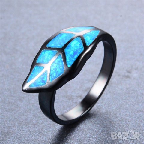 Пръстен със син опал, листо, снимка 4 - Пръстени - 42531078