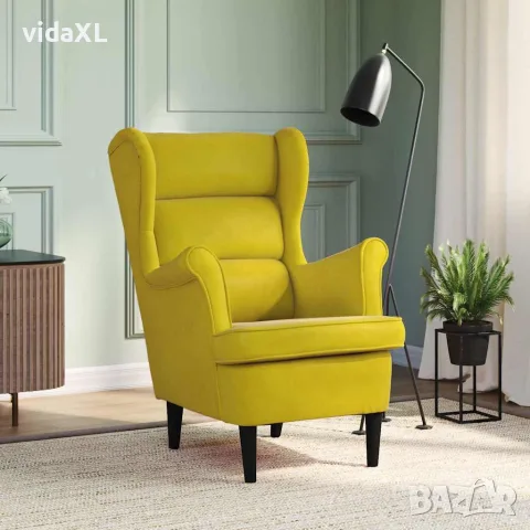 vidaXL Фотьойл, горчица, кадифе, снимка 2 - Дивани и мека мебел - 56146805