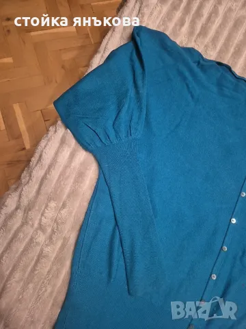 Продавам син дамски финно плетен пуловер , снимка 4 - Туники - 48787061