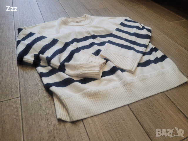 Дамски пуловер в черно и бяло на райе, снимка 4 - Блузи с дълъг ръкав и пуловери - 53374331