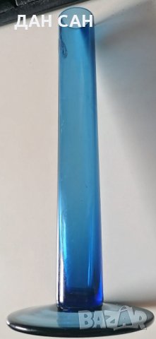 маркирана Handmade синя стъкло ваза, снимка 2 - Вази - 32164882