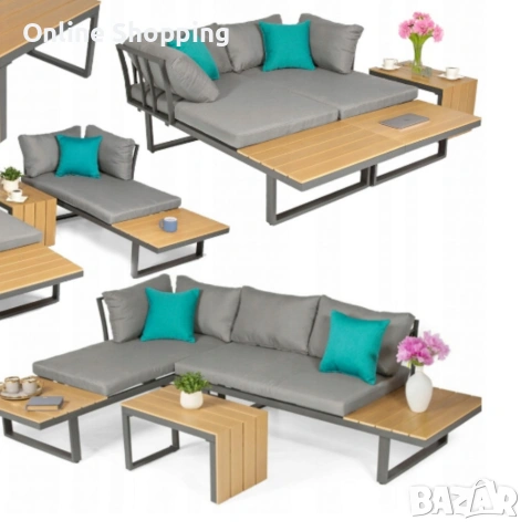 Градински комплект KANZA - модулен ъглов диван от алуминий с удобни възглавници и маса, снимка 8 - Градински мебели, декорация  - 53327325