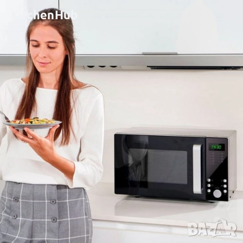 Микровълнова с грил Black+Decker – 23L, 900W, 9 автоматични програми и детска защита , снимка 2 - Микровълнови - 52383082