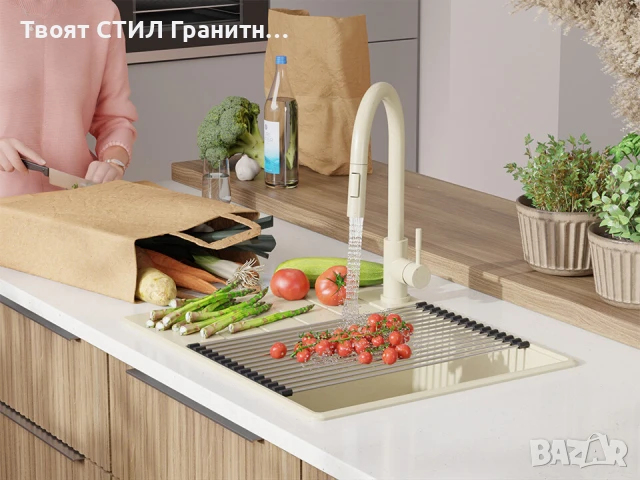 Бежава кухненска гранитна мивка Копенхаген 50 Top 620х500