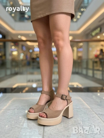 Сандали на ток - тъмнобежов велур , снимка 3 - Сандали - 54148992