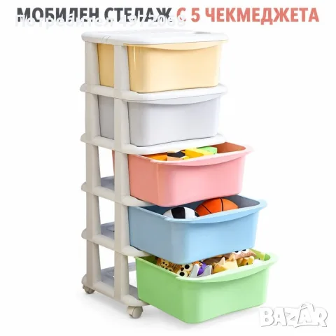 мобилен пластмасов стелаж с 5 чекмеджета