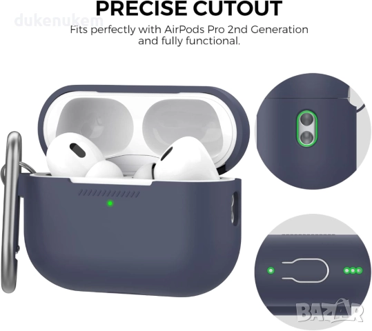 Силиконов калъф за AirPods Pro 2 с LED индикатор и карабинер, снимка 4 - Bluetooth слушалки - 51818341