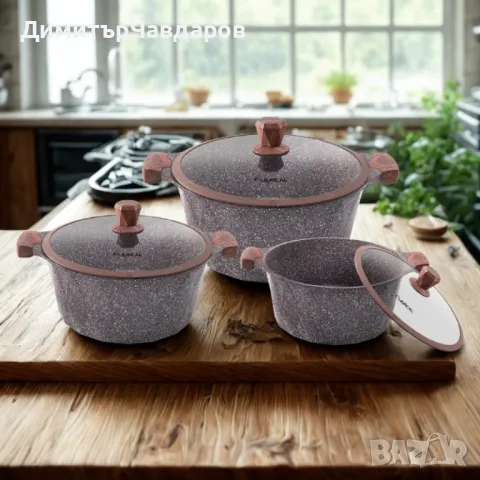 Lexical – PEARL SERIES Гранитен комплект касероли за професионално и домашно готвене, снимка 2 - Съдове за готвене - 49942041