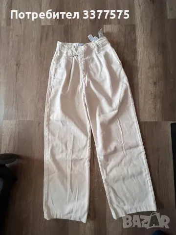 ZARA wide leg панталони широки бели бежови екрю, снимка 3 - Панталони - 47292596
