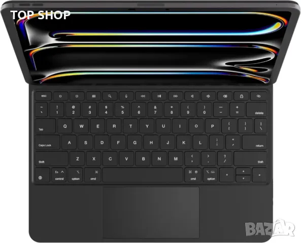 Калъф с клавиатура HOUCC за iPad Pro 2024 13 инча M4, тракпад, 7-цветна подсветка, черен