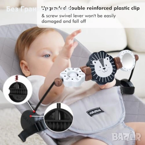 Нова Дървена играчка за бебешки шезлонг с огледало черно бяла лъвче арка бебе, снимка 3 - Други - 54107965